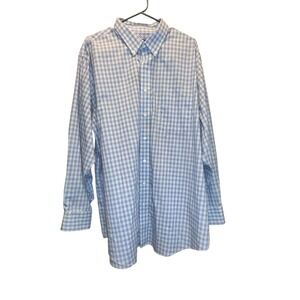 IZOD Blue Gingham stretch Button Down Long Sleeve Shirt  big size 18 1/2‎ neck